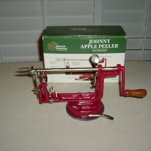 JOHNNY APPLE PEELER Red Tabletop Mount Corer Slicer Pie Maker Stainless Steel